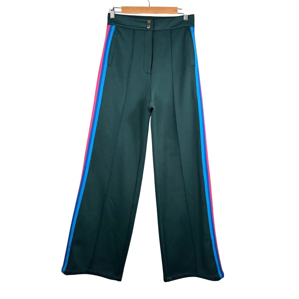 Sandro Wide Leg Track Pants with Blue and Pink Side Stripes